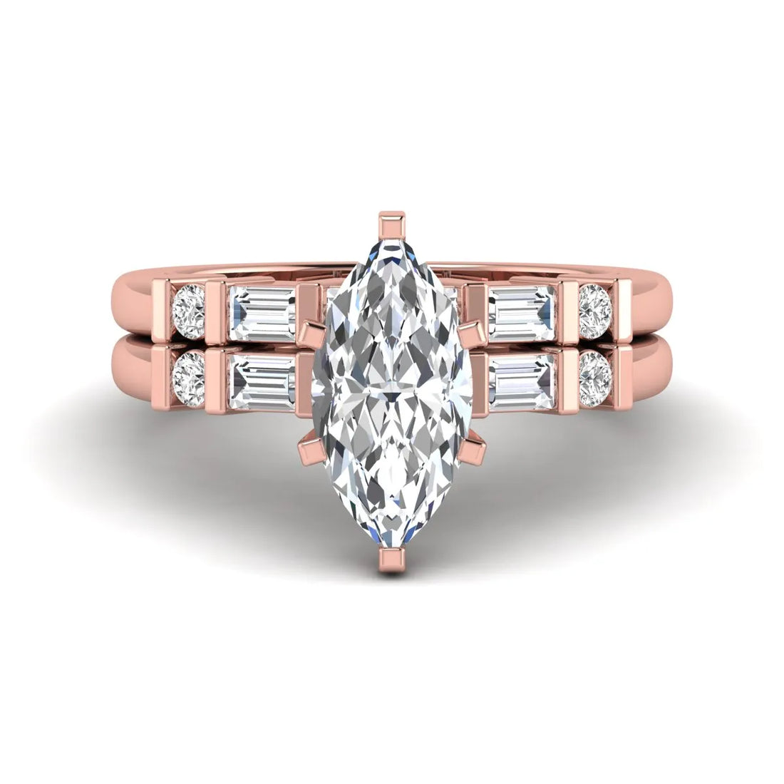 OctaPearl 1.5 ct Marquise Solitaire Lab Grown Diamond Baguette Bridal Ring Set