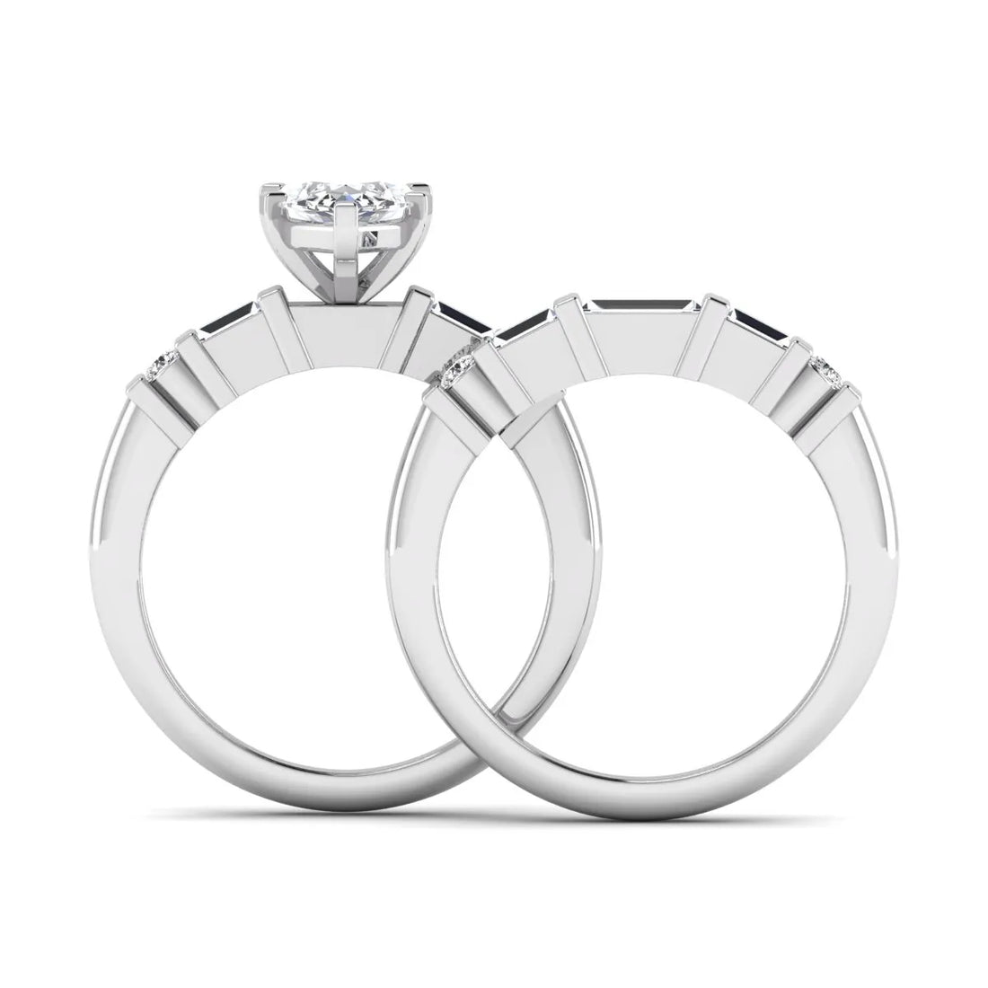 OctaPearl 1.5 ct Marquise Solitaire Lab Grown Diamond Baguette Bridal Ring Set