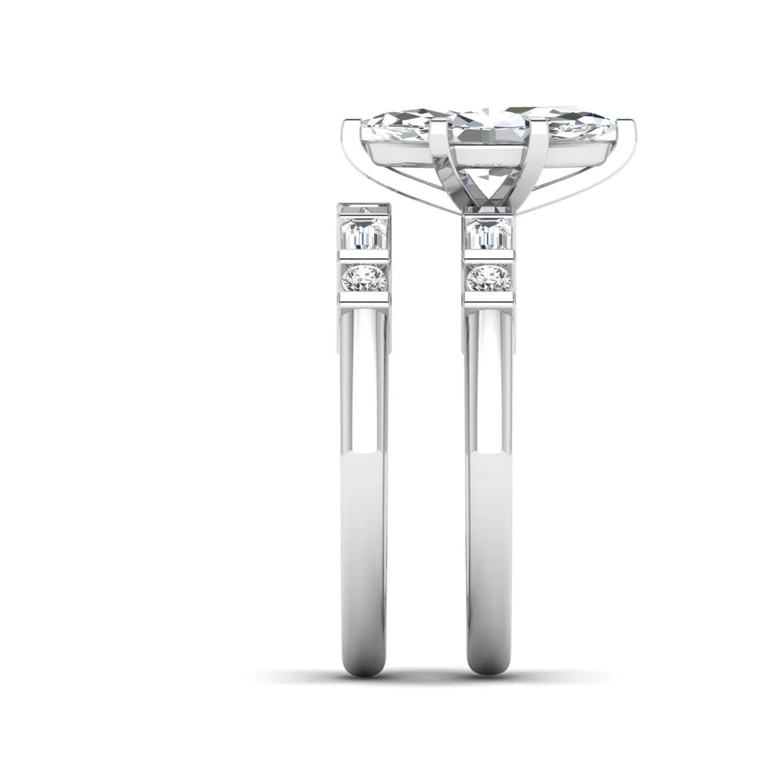 OctaPearl 1.5 ct Marquise Solitaire Lab Grown Diamond Baguette Bridal Ring Set