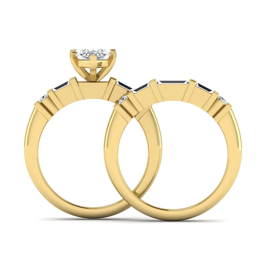 OctaPearl 1.5 ct Marquise Solitaire Lab Grown Diamond Baguette Bridal Ring Set