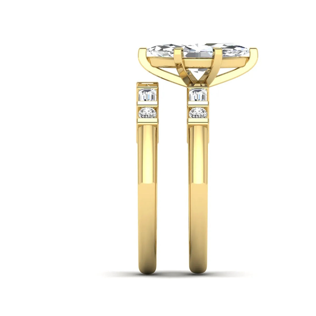 OctaPearl 1.5 ct Marquise Solitaire Lab Grown Diamond Baguette Bridal Ring Set
