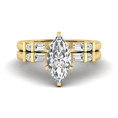 OctaPearl 1.5 ct Marquise Solitaire Lab Grown Diamond Baguette Bridal Ring Set