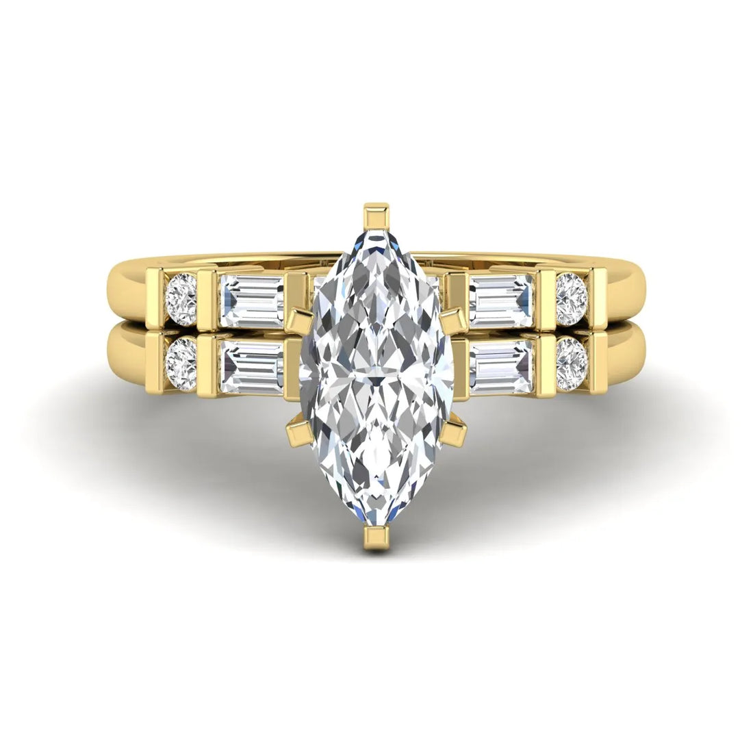 OctaPearl 1.5 ct Marquise Solitaire Lab Grown Diamond Baguette Bridal Ring Set