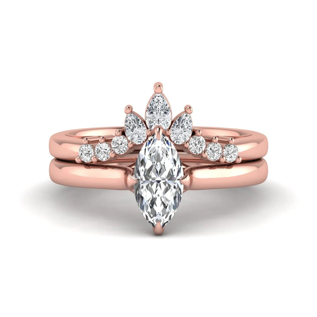 OctaPearl 1.5 ct Marquise Solitaire Lab Grown Diamond Crown Bridal Ring Set