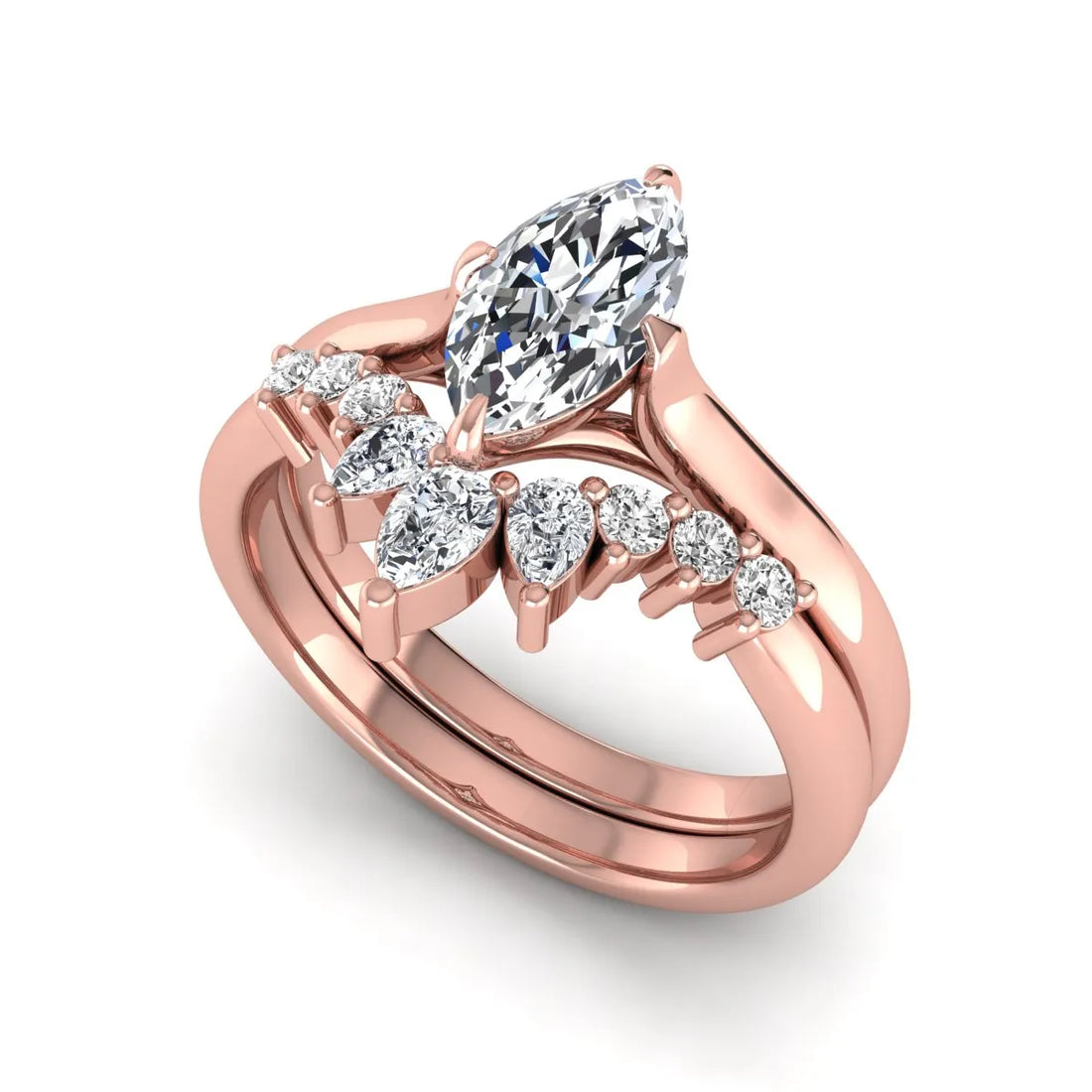 OctaPearl 1.5 ct Marquise Solitaire Lab Grown Diamond Crown Bridal Ring Set