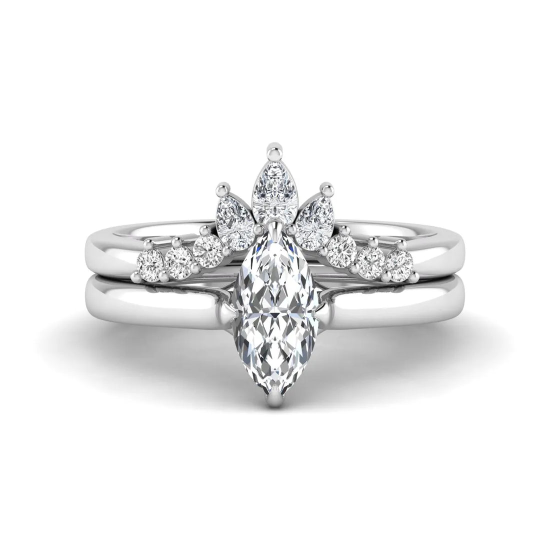 OctaPearl 1.5 ct Marquise Solitaire Lab Grown Diamond Crown Bridal Ring Set