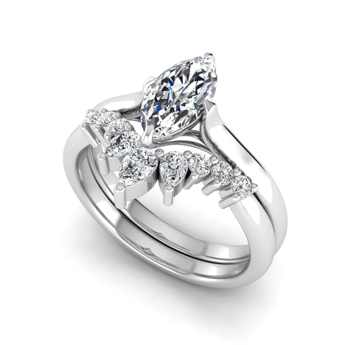 OctaPearl 1.5 ct Marquise Solitaire Lab Grown Diamond Crown Bridal Ring Set