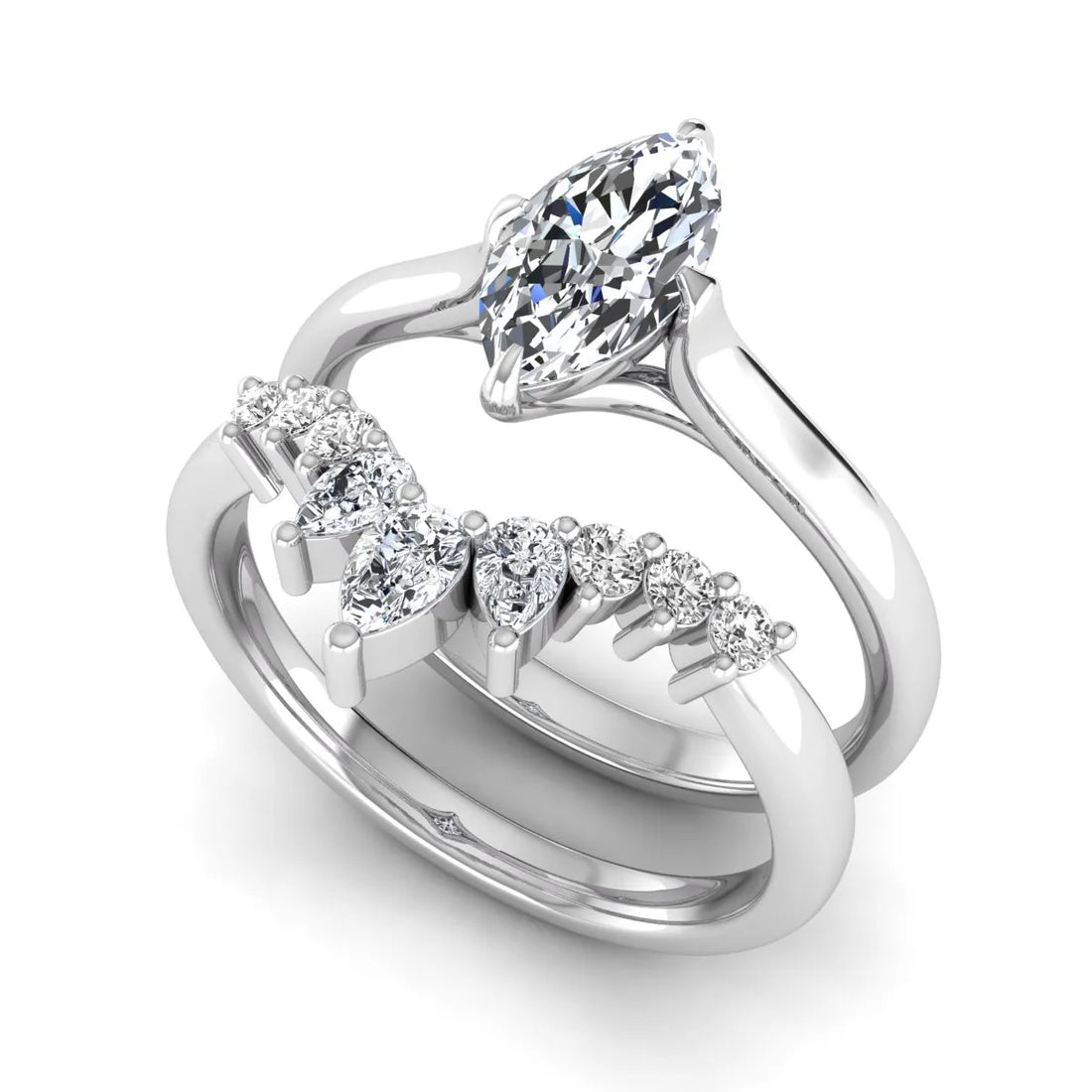 OctaPearl 1.5 ct Marquise Solitaire Lab Grown Diamond Crown Bridal Ring Set
