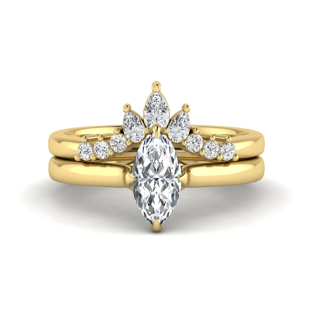 OctaPearl 1.5 ct Marquise Solitaire Lab Grown Diamond Crown Bridal Ring Set