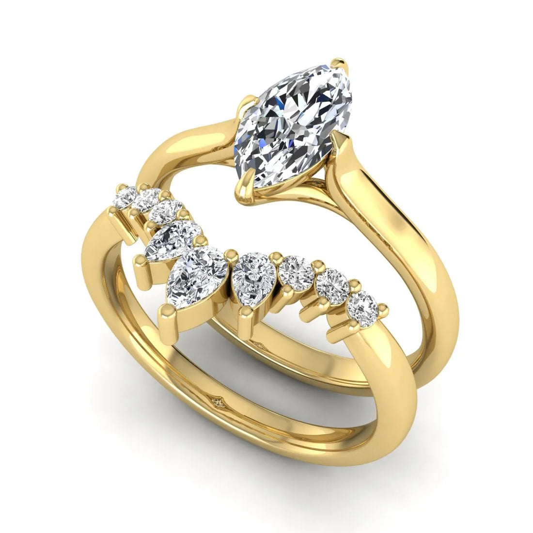 OctaPearl 1.5 ct Marquise Solitaire Lab Grown Diamond Crown Bridal Ring Set