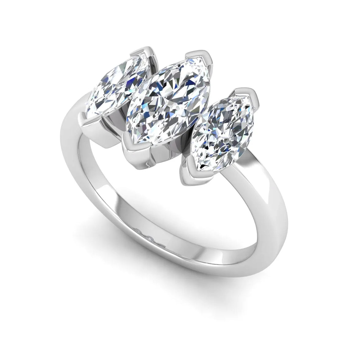 OctaPearl 1 ct Marquise Cut Lab Grown Diamond Three Stone Engagement Ring