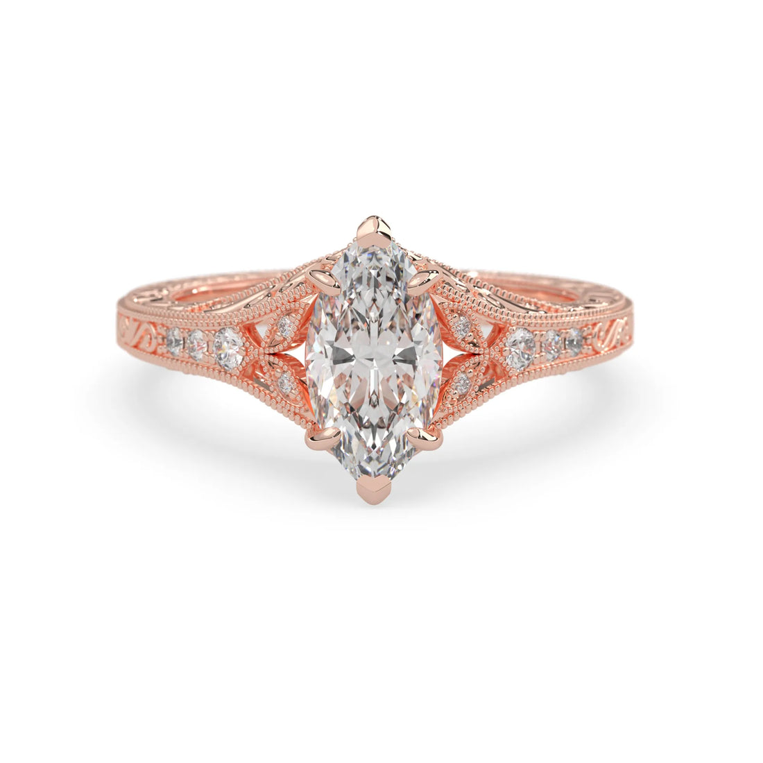 OctaPearl 1.50 ct Marquise Vintage Lab Grown Diamond Split Shank Pave Engagement Ring