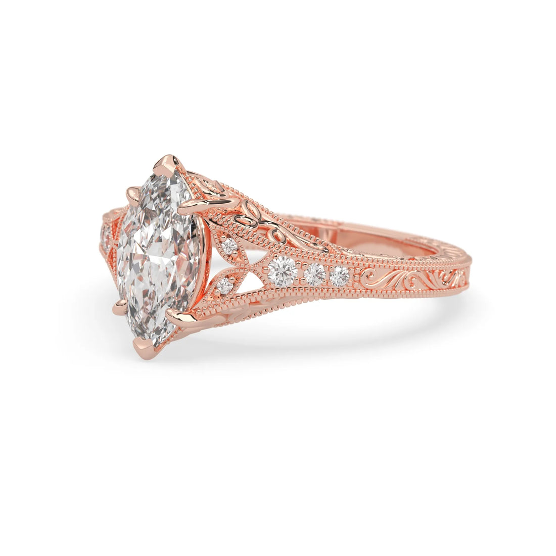 OctaPearl 1.50 ct Marquise Vintage Lab Grown Diamond Split Shank Pave Engagement Ring