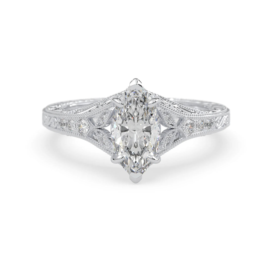 OctaPearl 1.50 ct Marquise Vintage Lab Grown Diamond Split Shank Pave Engagement Ring