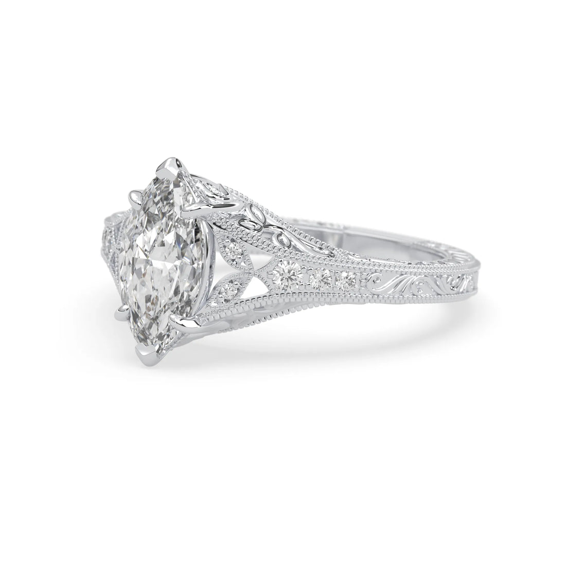 OctaPearl 1.50 ct Marquise Vintage Lab Grown Diamond Split Shank Pave Engagement Ring
