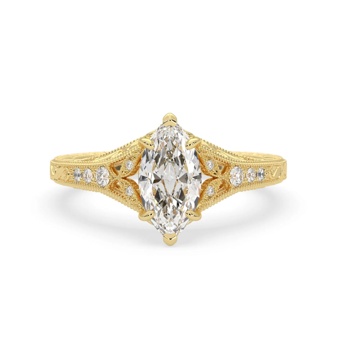 OctaPearl 1.50 ct Marquise Vintage Lab Grown Diamond Split Shank Pave Engagement Ring