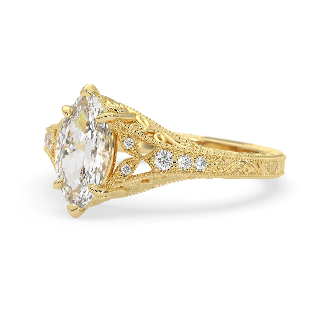 OctaPearl 1.50 ct Marquise Vintage Lab Grown Diamond Split Shank Pave Engagement Ring