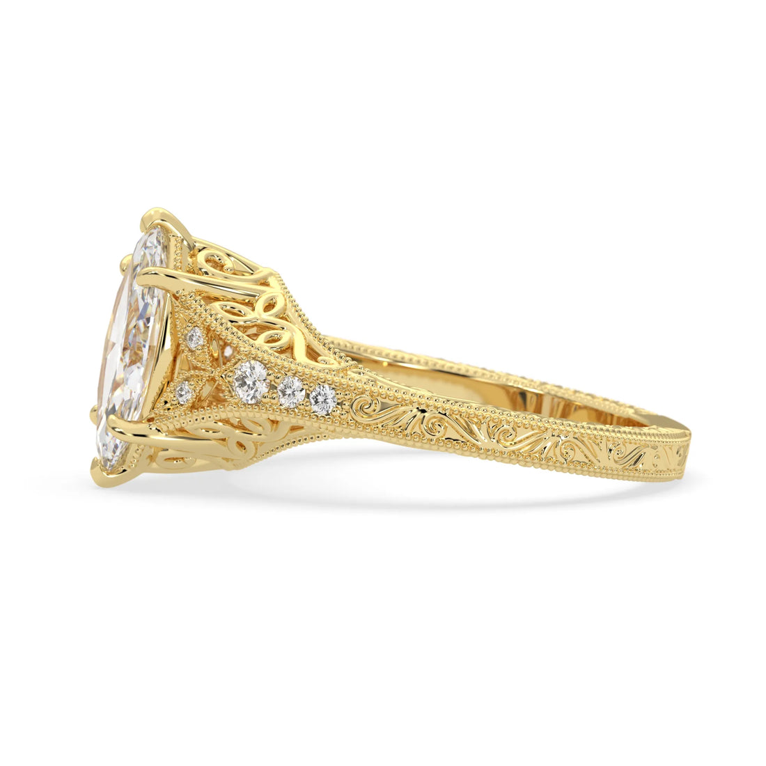 OctaPearl 1.50 ct Marquise Vintage Lab Grown Diamond Split Shank Pave Engagement Ring