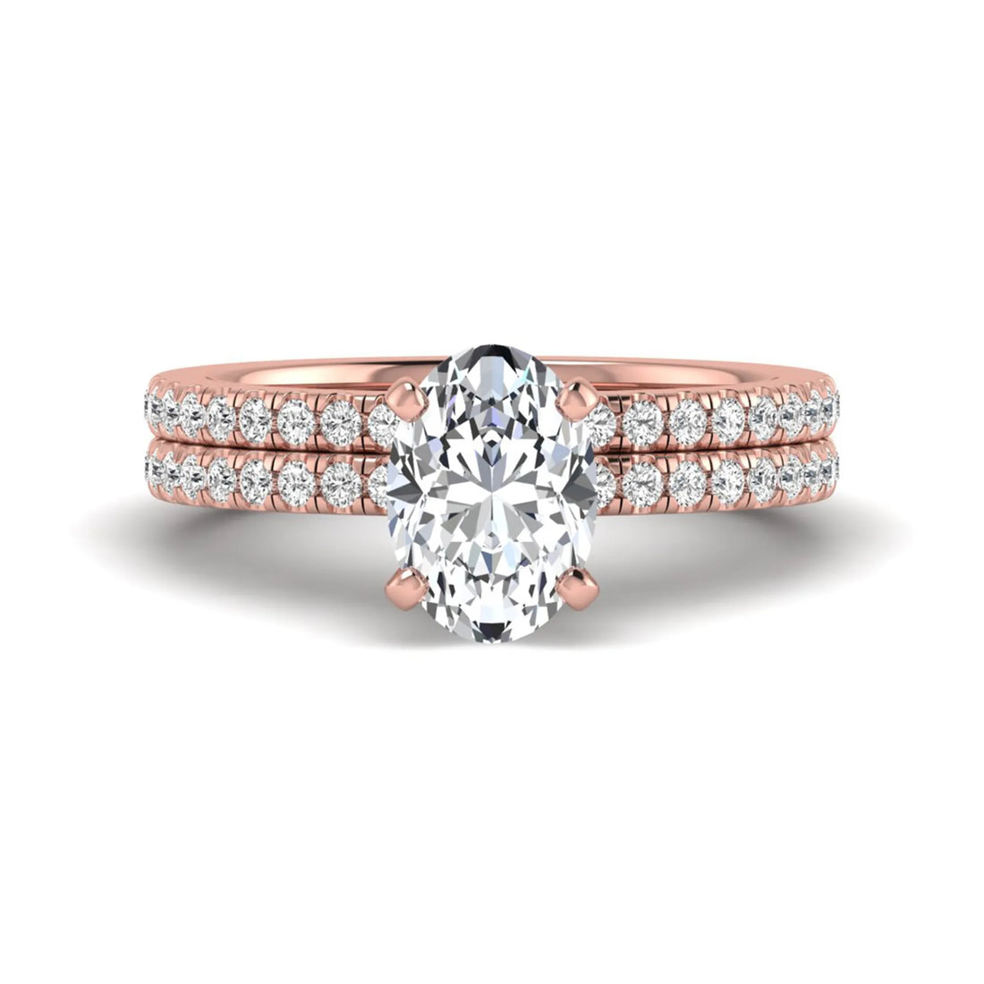 OctaPearl Oval Cut Pave Set Lab Grown Diamond Bridal Ring Set