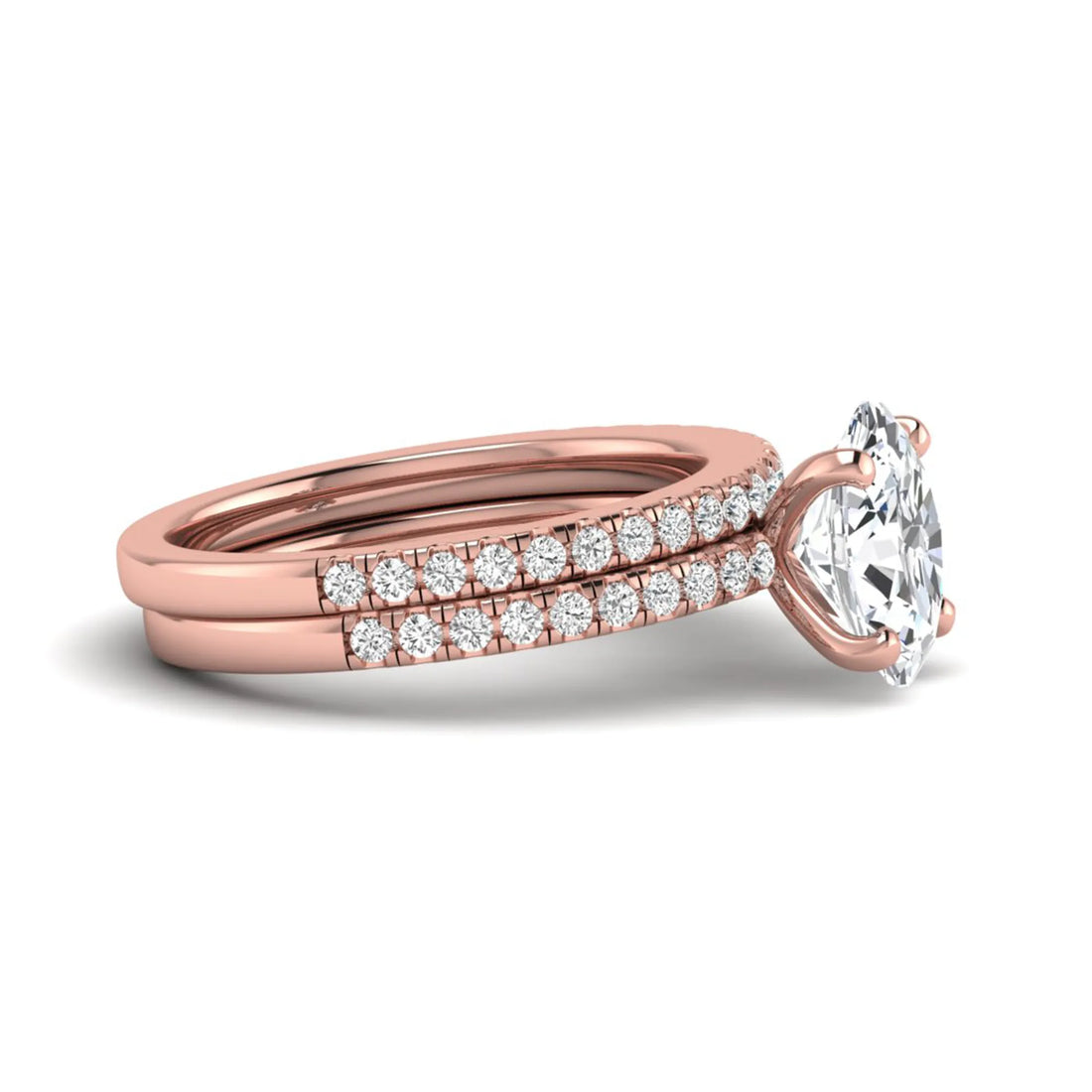 OctaPearl Oval Cut Pave Set Lab Grown Diamond Bridal Ring Set