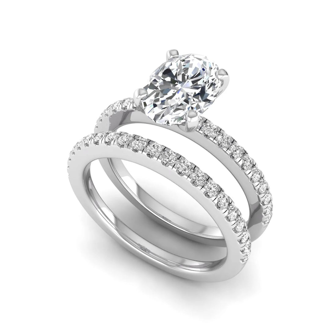 OctaPearl Oval Cut Pave Set Lab Grown Diamond Bridal Ring Set