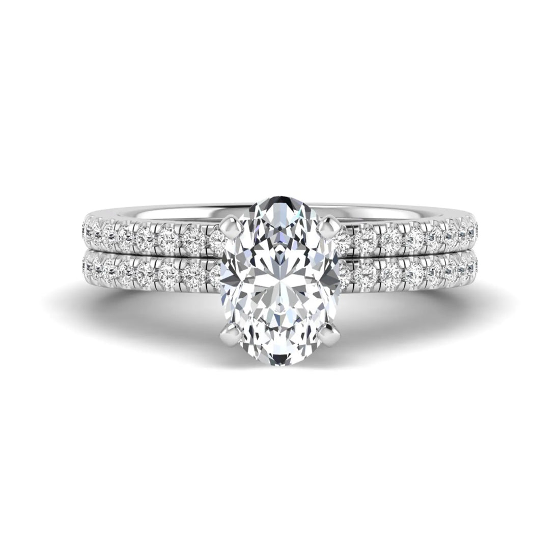 OctaPearl Oval Cut Pave Set Lab Grown Diamond Bridal Ring Set
