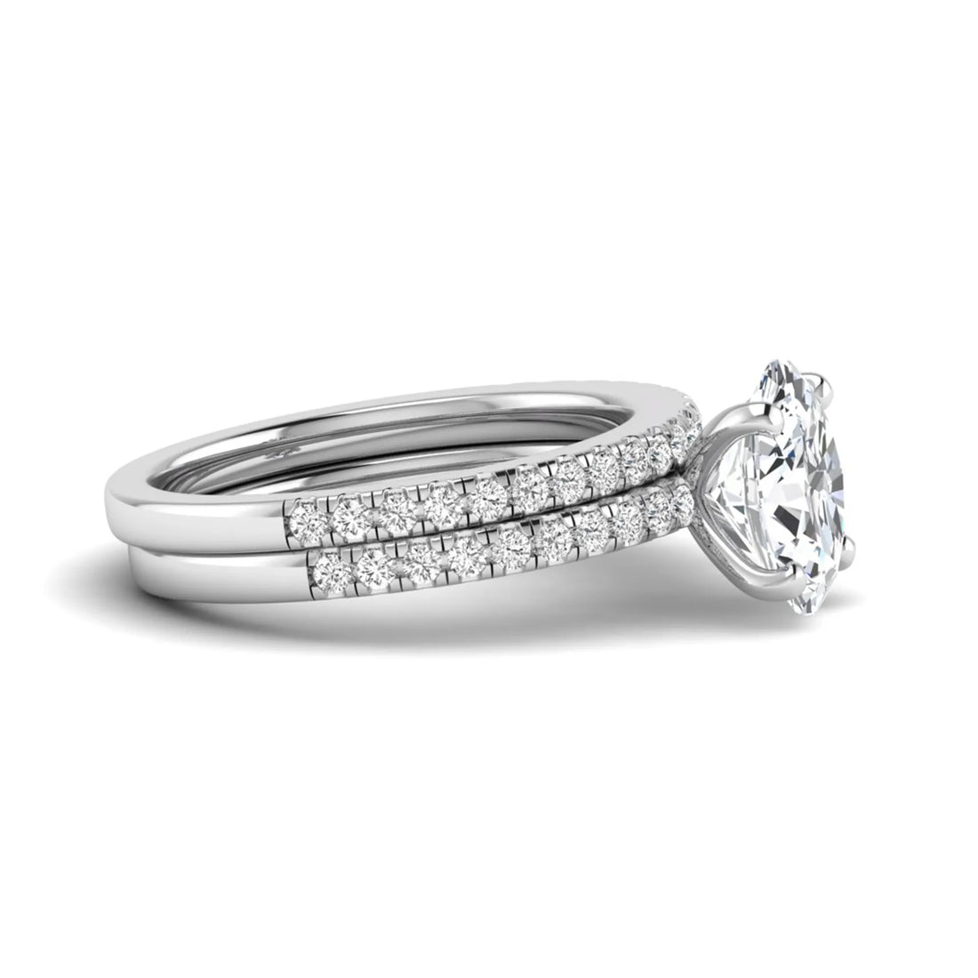 OctaPearl Oval Cut Pave Set Lab Grown Diamond Bridal Ring Set