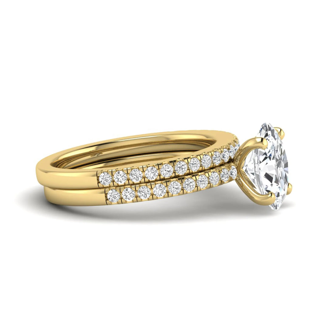 OctaPearl Oval Cut Pave Set Lab Grown Diamond Bridal Ring Set