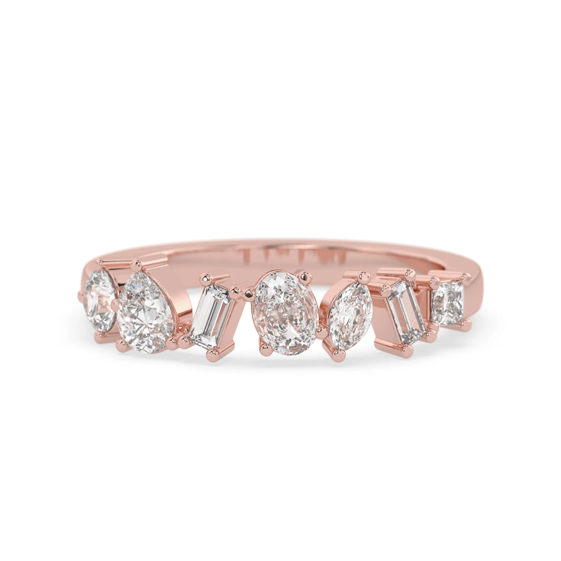 OctaPearl Multi Shape Lab Grown Diamond Seven Stone Cluster Engagment Ring