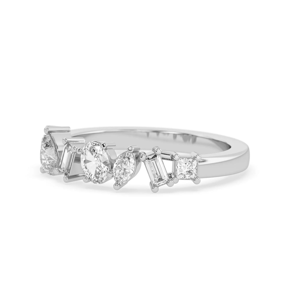OctaPearl Multi Shape Lab Grown Diamond Seven Stone Cluster Engagment Ring