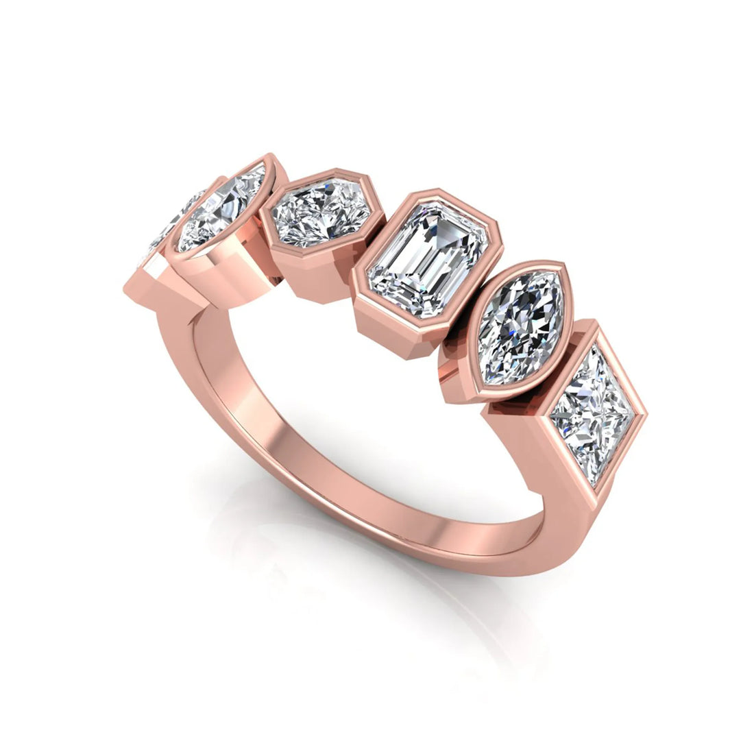 OctaPearl Bezel Set Multi Shape Lab Grown Diamond Half Eternity Wedding Band