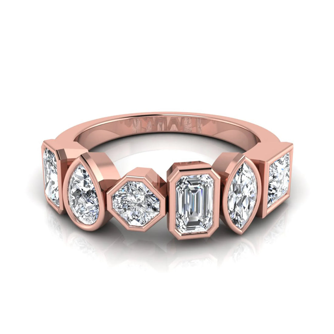OctaPearl Bezel Set Multi Shape Lab Grown Diamond Half Eternity Wedding Band