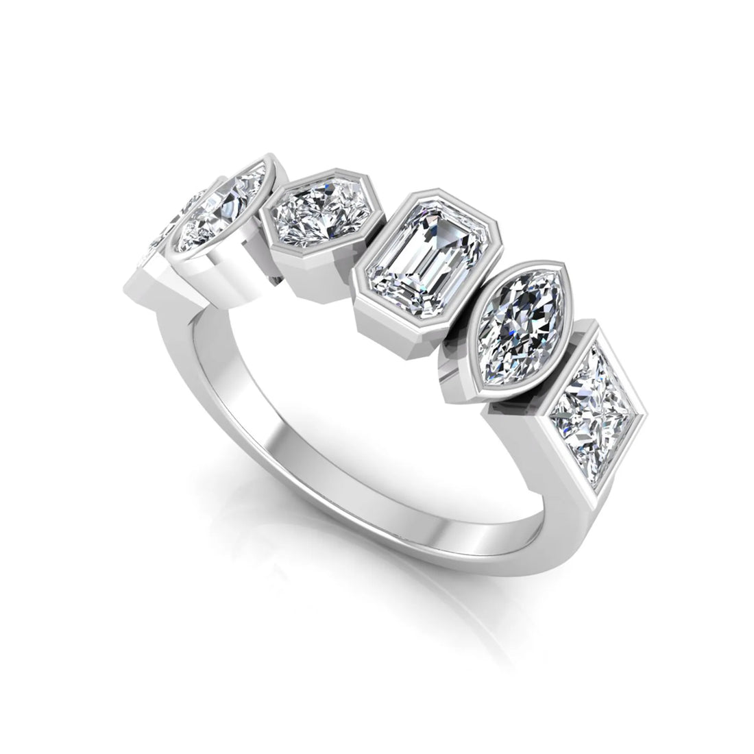 OctaPearl Bezel Set Multi Shape Lab Grown Diamond Half Eternity Wedding Band