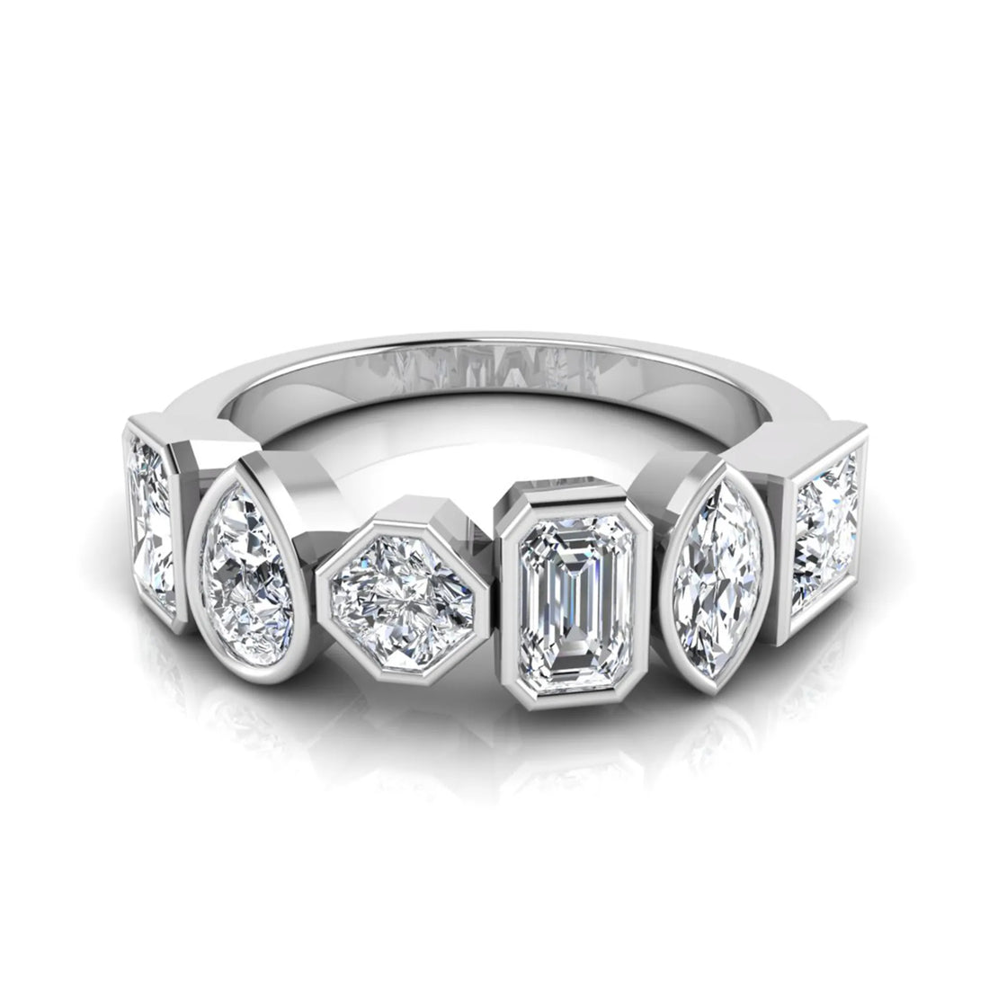 OctaPearl Bezel Set Multi Shape Lab Grown Diamond Half Eternity Wedding Band