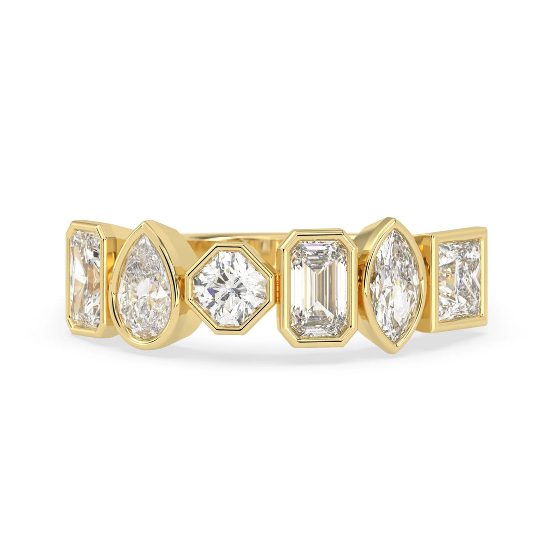 OctaPearl Bezel Set Multi Shape Lab Grown Diamond Half Eternity Wedding Band