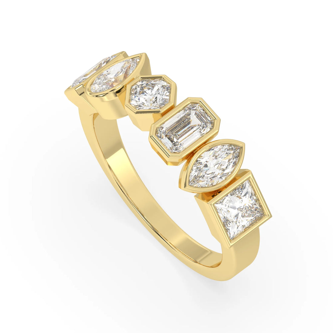 OctaPearl Bezel Set Multi Shape Lab Grown Diamond Half Eternity Wedding Band