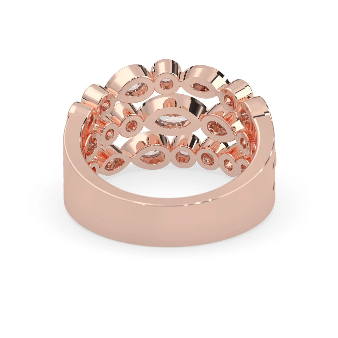 OctaPearl Multi Shape Bezel Set Three Row Lab Grown Diamond Statement Ring