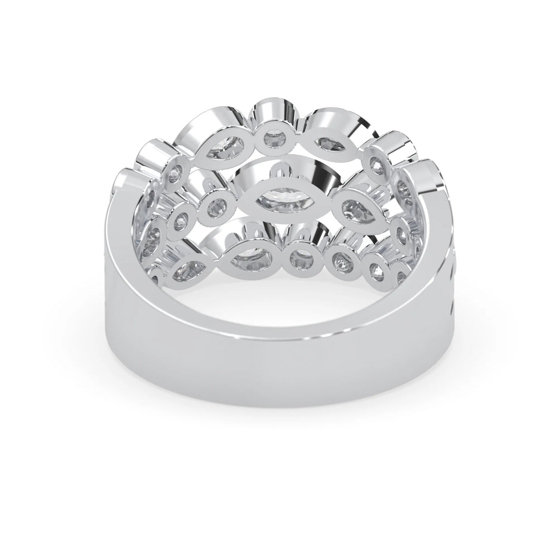 OctaPearl Multi Shape Bezel Set Three Row Lab Grown Diamond Statement Ring