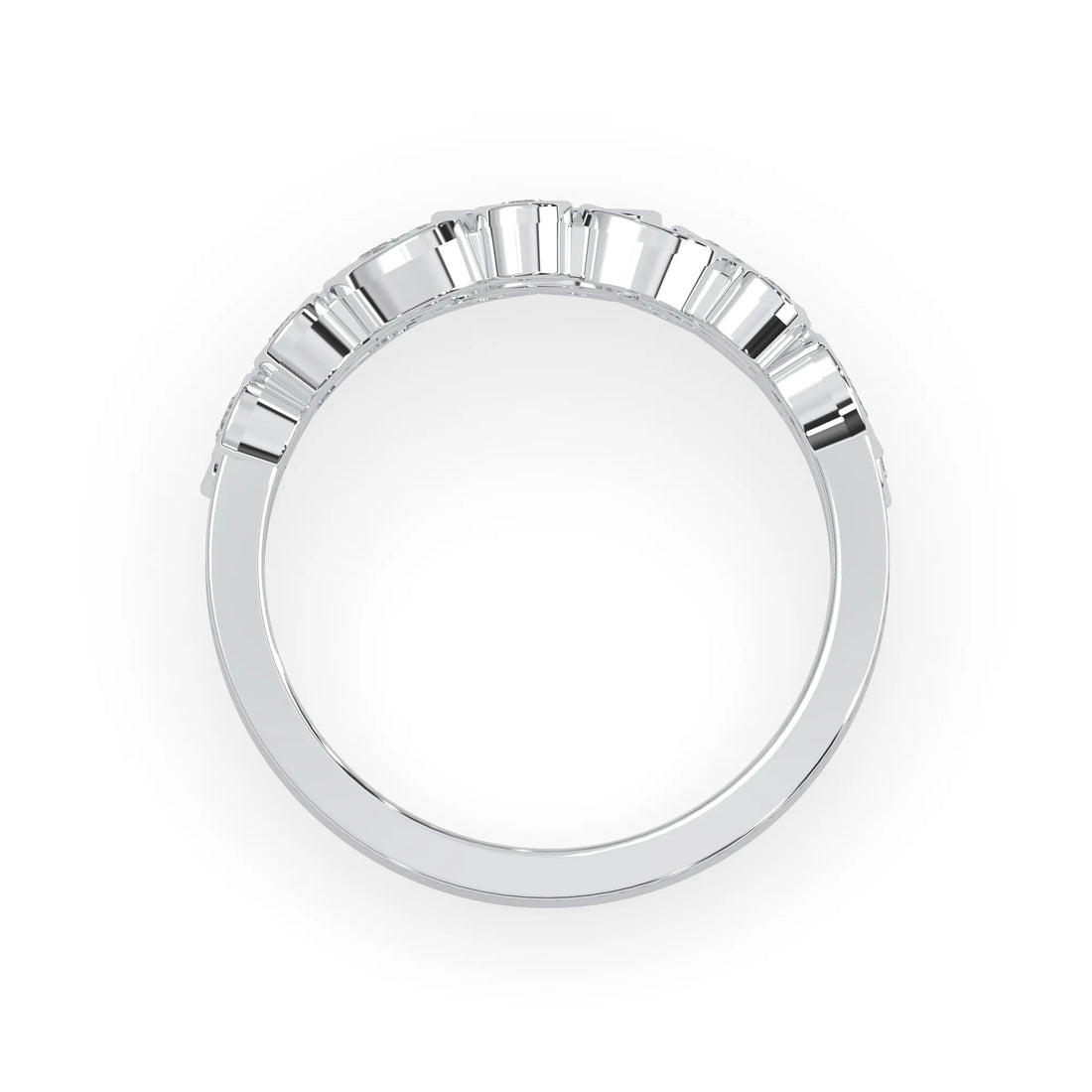 OctaPearl Multi Shape Bezel Set Three Row Lab Grown Diamond Statement Ring