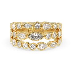 OctaPearl Multi Shape Bezel Set Three Row Lab Grown Diamond Statement Ring