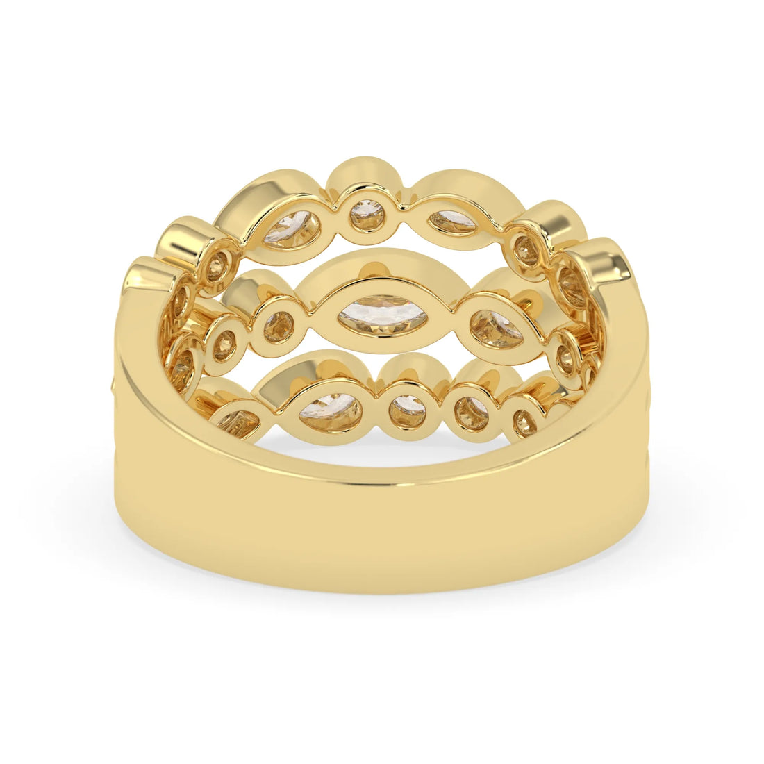 OctaPearl Multi Shape Bezel Set Three Row Lab Grown Diamond Statement Ring