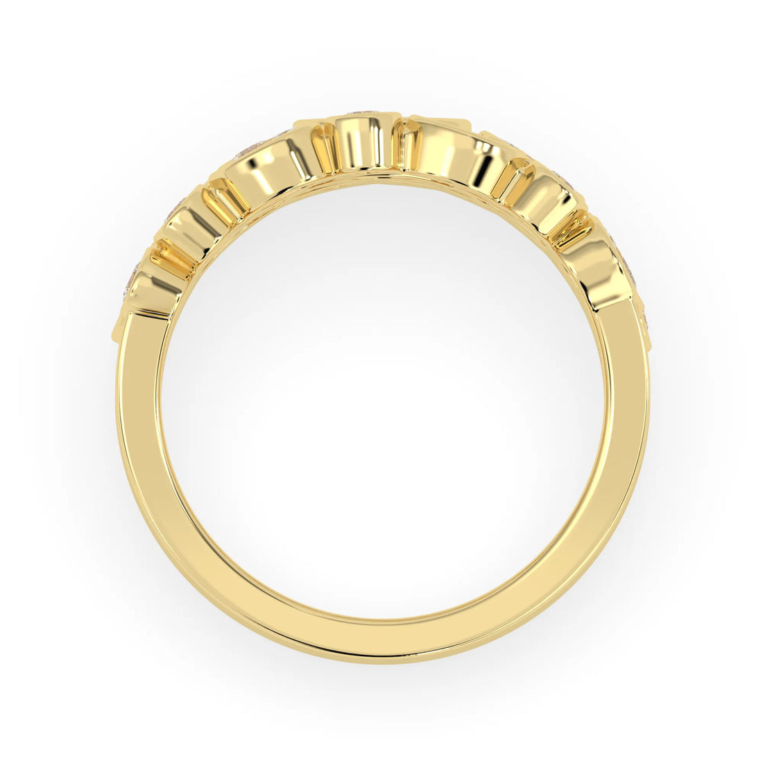 OctaPearl Multi Shape Bezel Set Three Row Lab Grown Diamond Statement Ring