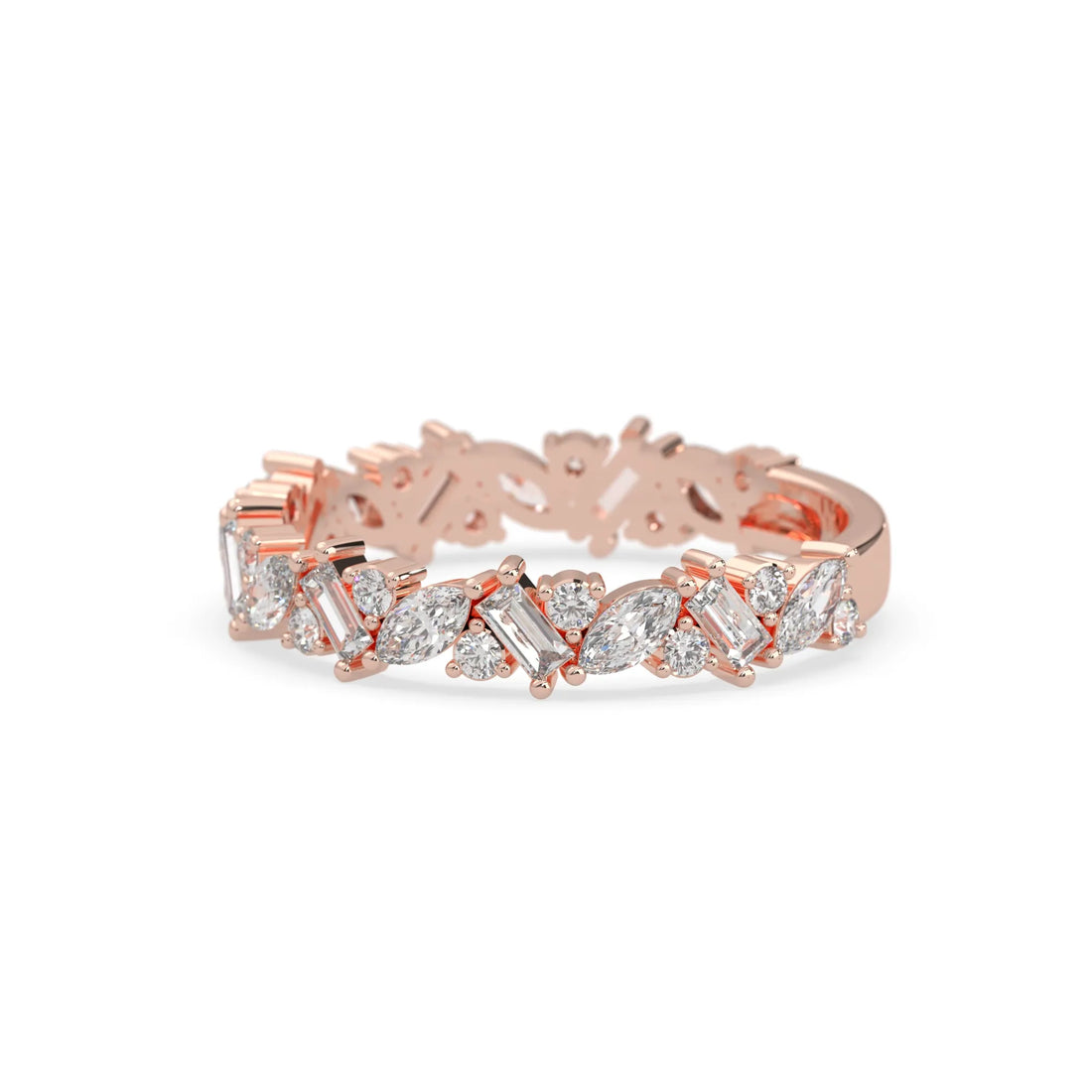 OctaPearl Multi Shape Cluster Lab Grown Diamond Half Eternity Wedding Band