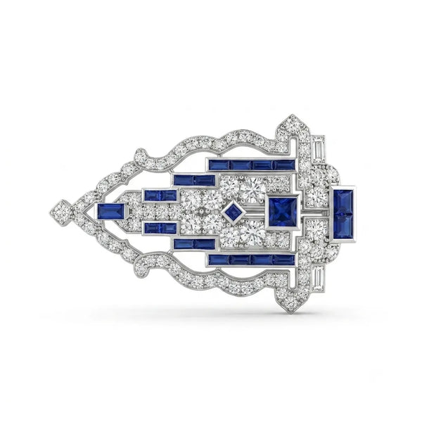 Multi Shape CZ Geometric Brooch Pin with Blue Accents | OctaPearl