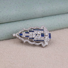 Multi Shape CZ Geometric Brooch Pin with Blue Accents | OctaPearl - alternate view