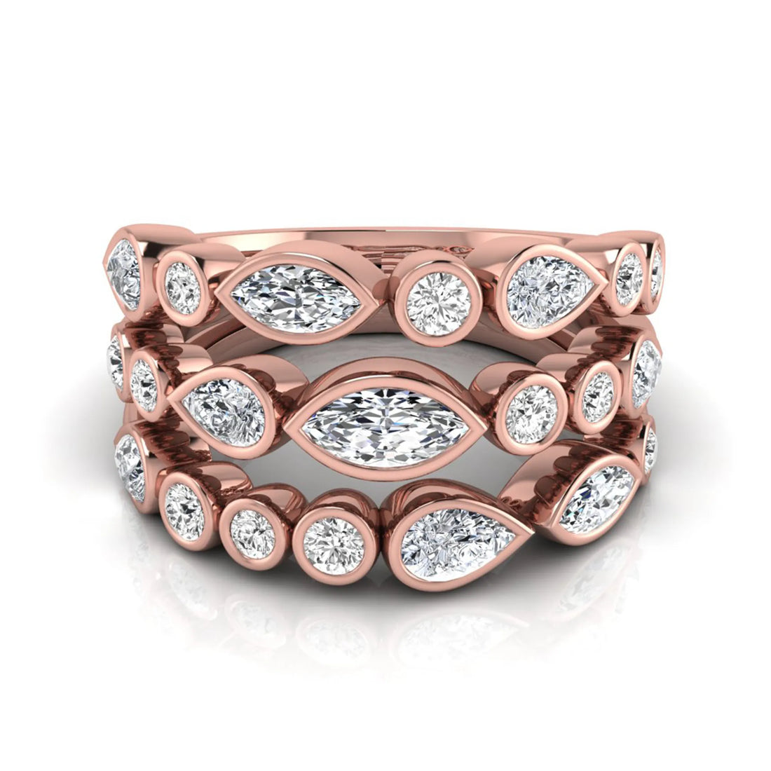 OctaPearl Multi Shape Bezel Set Lab Grown Diamond Three Row Engagement Ring
