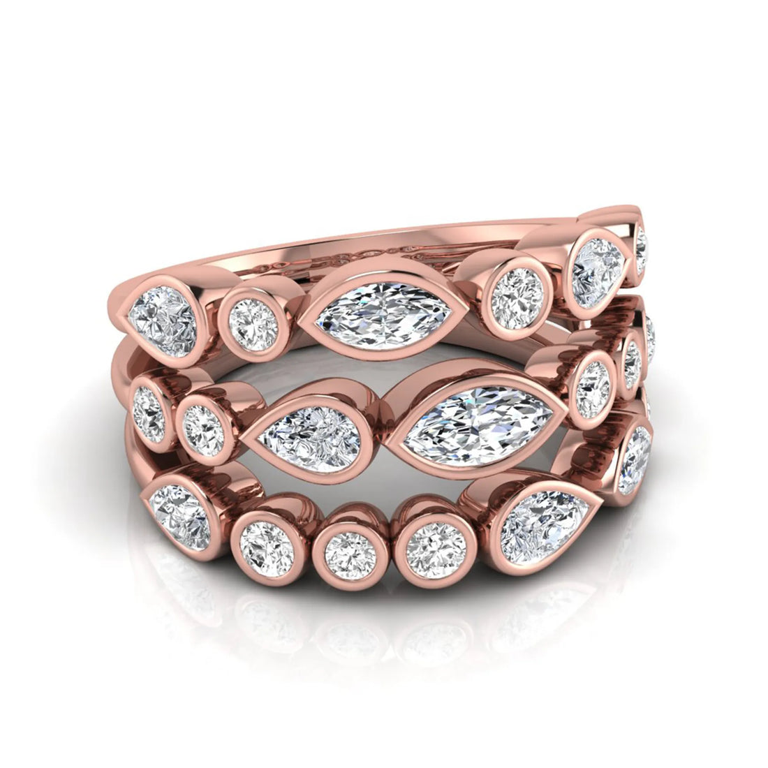 OctaPearl Multi Shape Bezel Set Lab Grown Diamond Three Row Engagement Ring