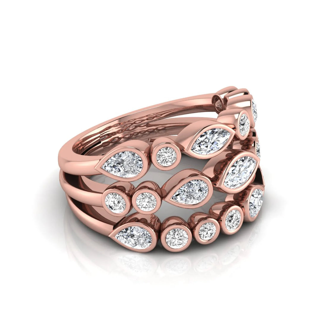 OctaPearl Multi Shape Bezel Set Lab Grown Diamond Three Row Engagement Ring