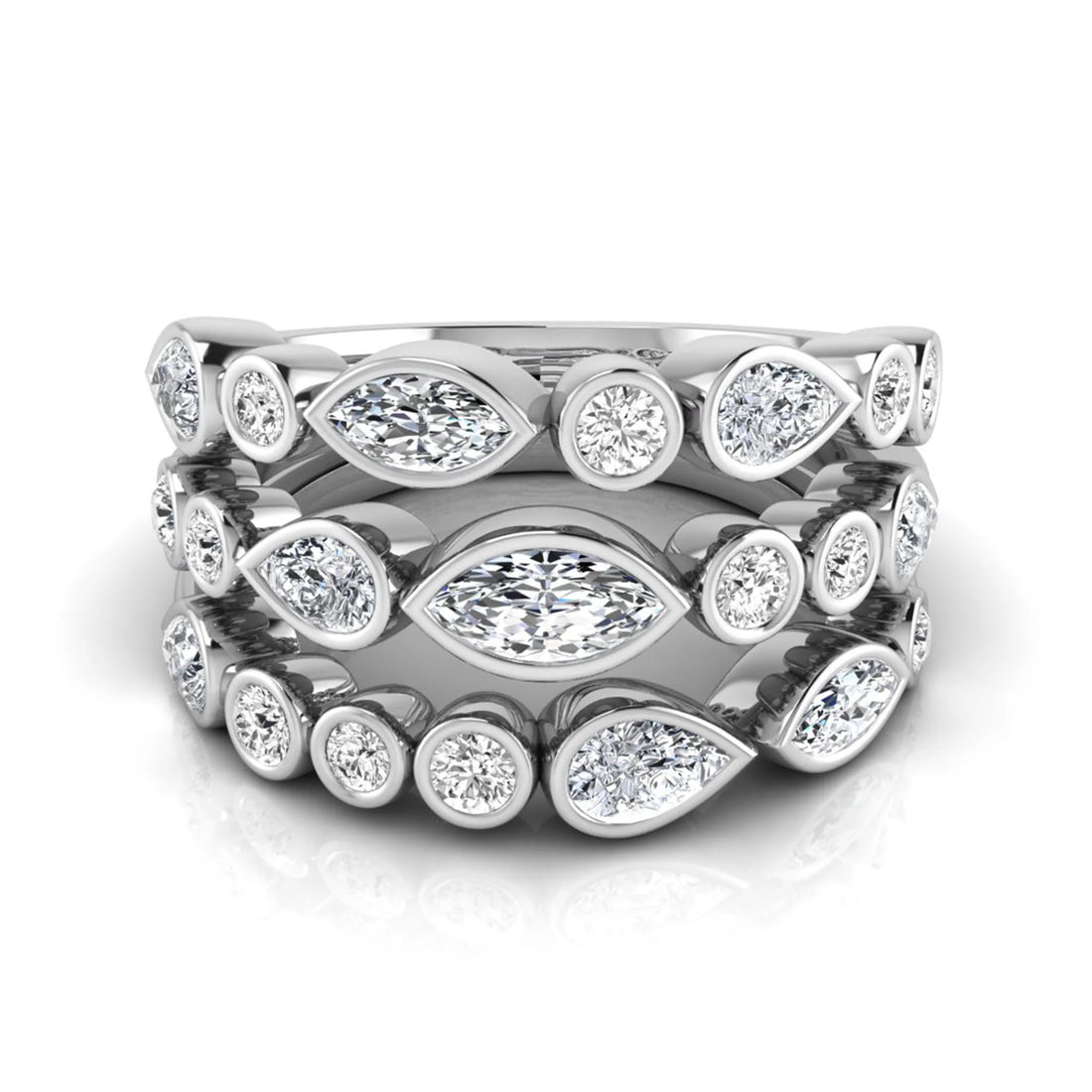OctaPearl Multi Shape Bezel Set Lab Grown Diamond Three Row Engagement Ring