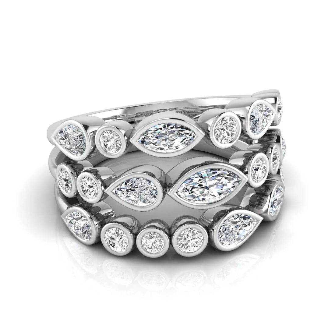 OctaPearl Multi Shape Bezel Set Lab Grown Diamond Three Row Engagement Ring